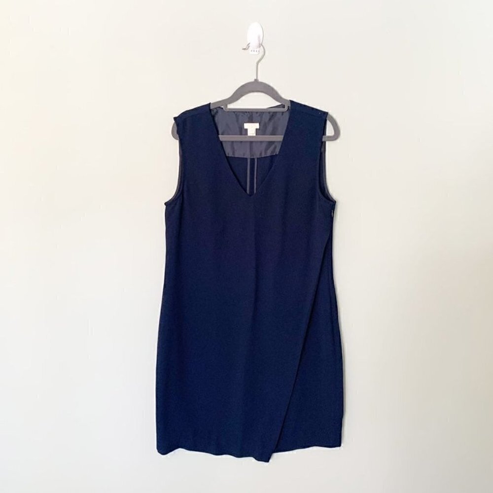 J.Crew Navy Blue Sleeveless V-Neck Tulip Hem Shift Dress Size 6